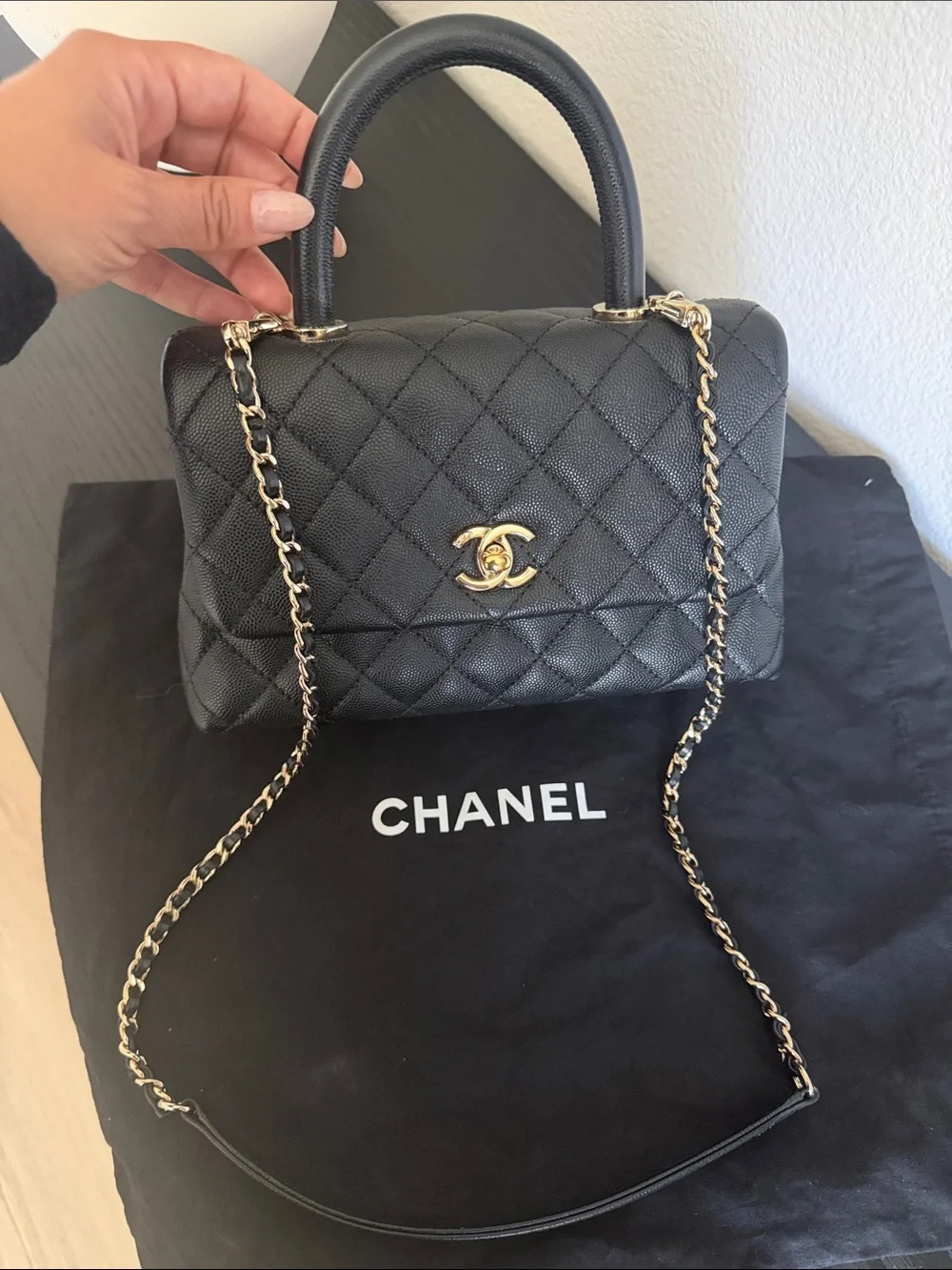 AUTHENTIC- CHANEL Black Caviar Leather Coco Bag